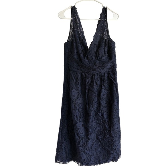 Amsale Navy Blue Lace V Neck Sleeveless Formal Dress Size 12 - Picture 3 of 5